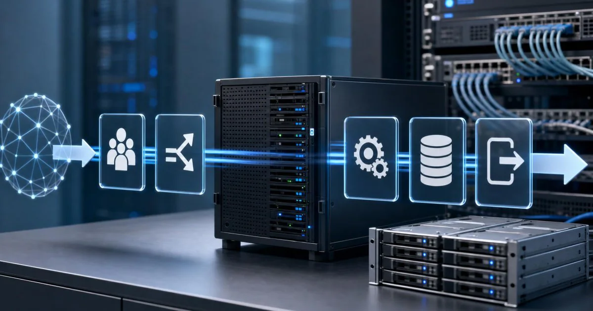 Sade bir sunucu ve ağ altyapısı metaforu, uygun fiyatlı VPS seçimini anlatan teknik görsel